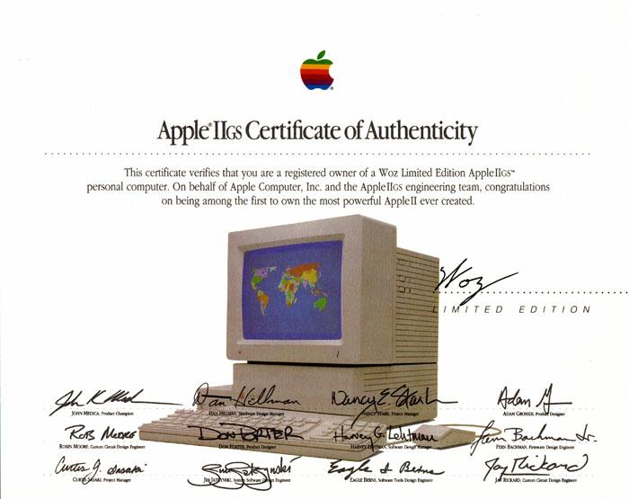 IIgs "Woz" Certificate