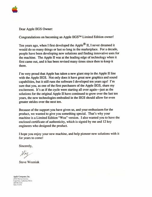 IIgs "Woz" Letter